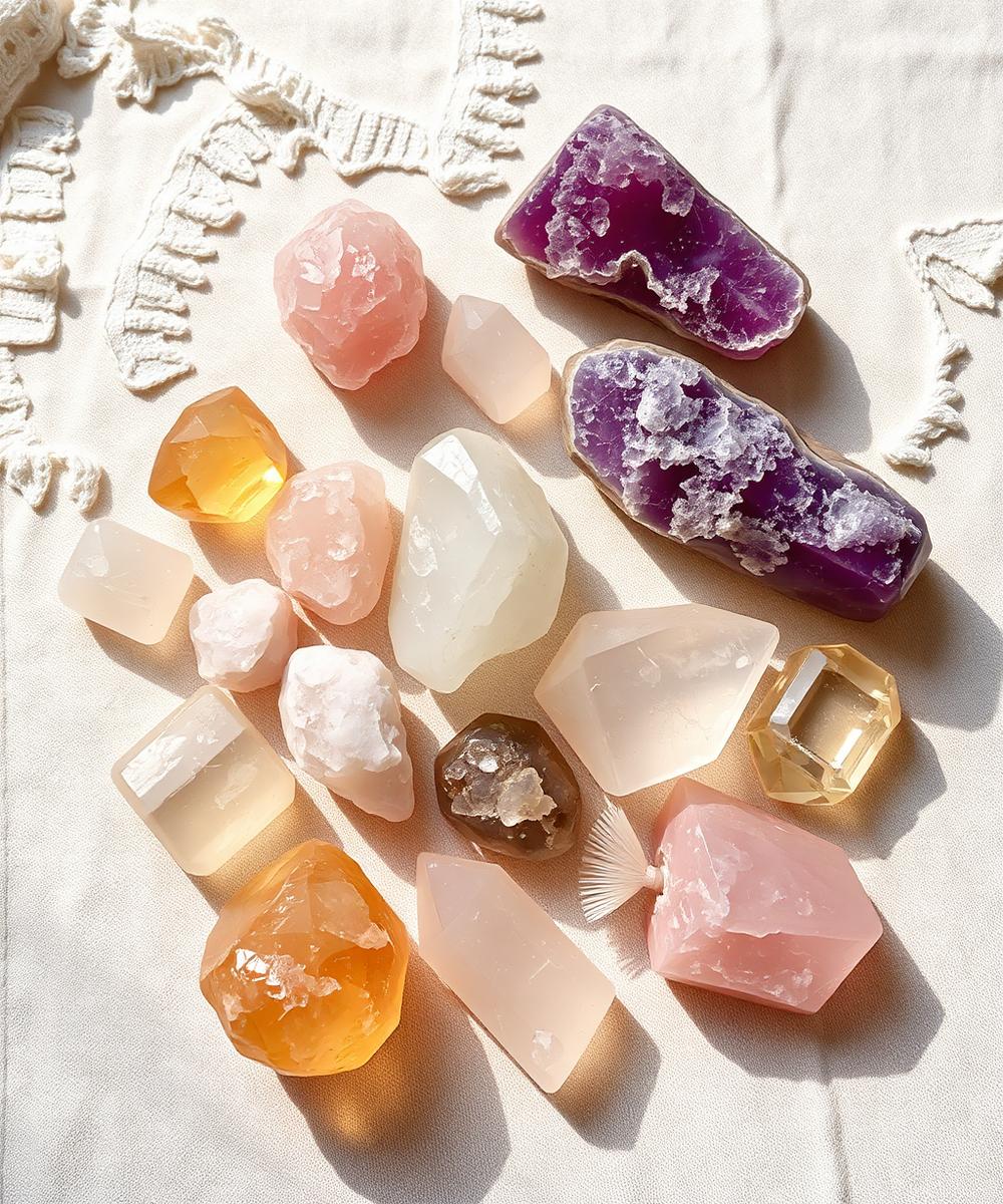 Raw crystals resting on linen